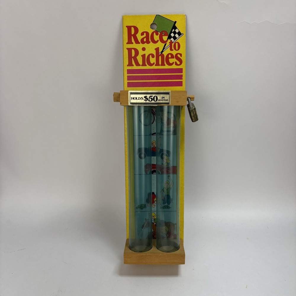 Vintage The Race is On Coin Catcher 1985 Giftco Double Tubed Bank